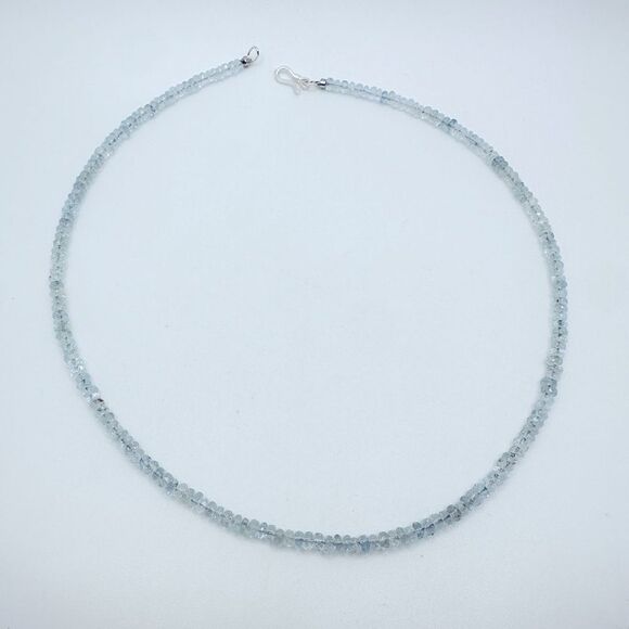 17" of 4mm rondelle, faceted Aquamarine beaded necklace with s925 hardware! - Picture 1 of 11